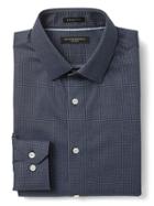 Banana Republic Mens Grant Fit Non Iron Corded Solid Shirt Size L Tall - Navy Star