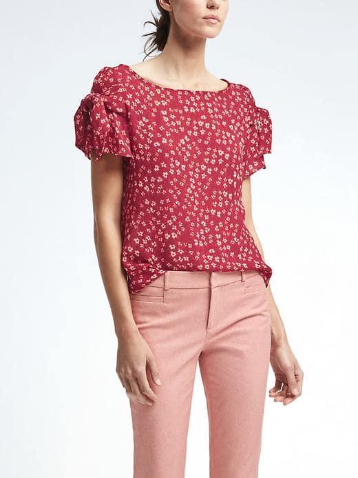 Banana Republic Easy Care Bow Sleeve Top - Chili Red
