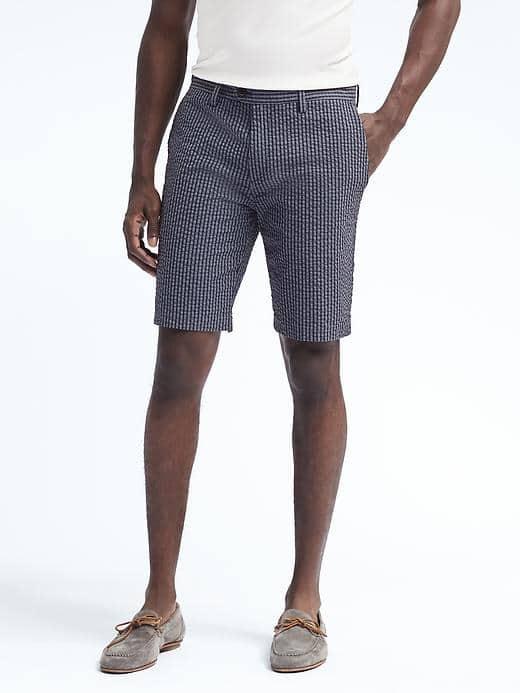 Banana Republic Mens Aiden Seersucker Check Short - Slate