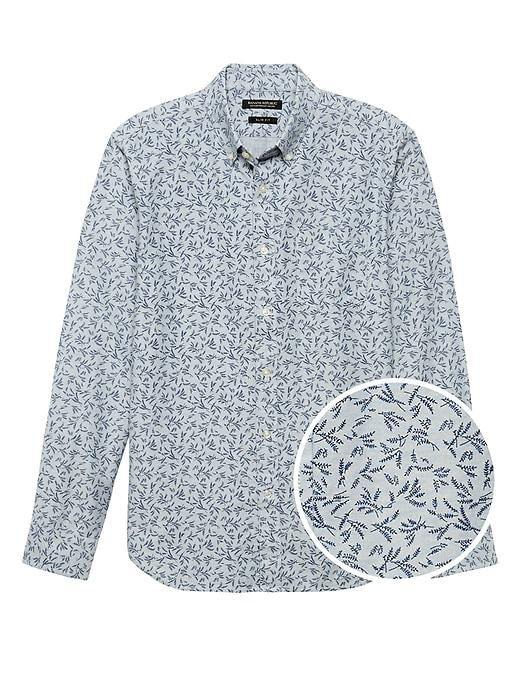 Banana Republic Mens Grant Slim-fit Cotton Oxford Floral Shirt Light Gray Size Xs