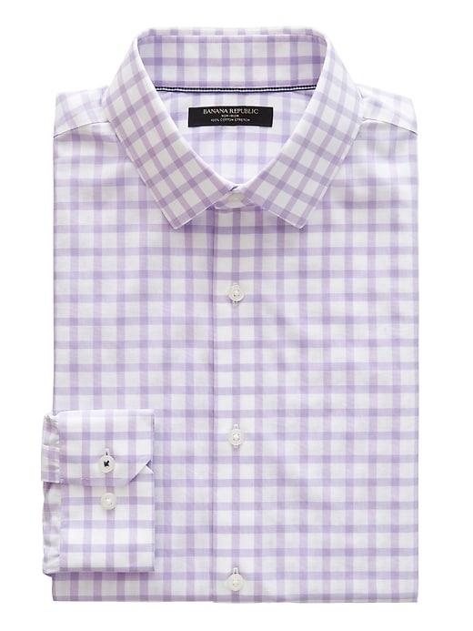 Banana Republic Mens Camden Standard-fit Non-iron Check Shirt Lilac Lily Size Xxs