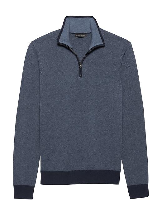 Banana Republic Mens Premium Cotton Cashmere Birdseye Half-zip Sweater Navy Blue Size Xs