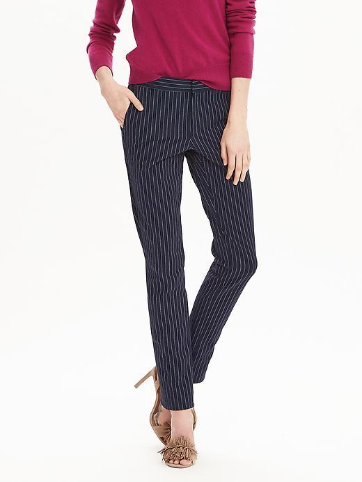 Banana Republic Womens Ryan Fit Pinstripe Slim Straight Pant Size 10 Long - Navy Combo