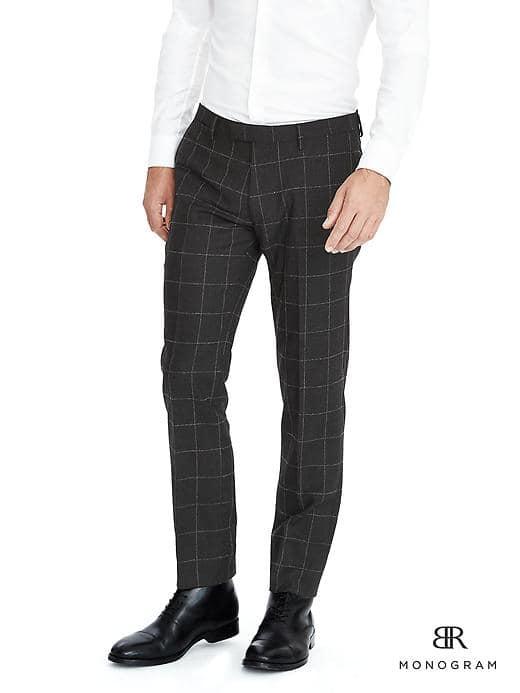 Banana Republic Slim Monogram Charcoal Windowpane Suit Trouser - Gray Texture