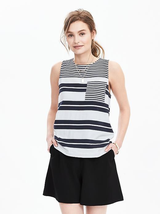 Banana Republic Womens Variegated Stripe Pocket Tank Size L - Preppy Navy
