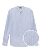 Banana Republic Mens Heritage Grant Slim-fit Cotton-stretch Banded-collar Stripe Shirt Marfa Blue Size L