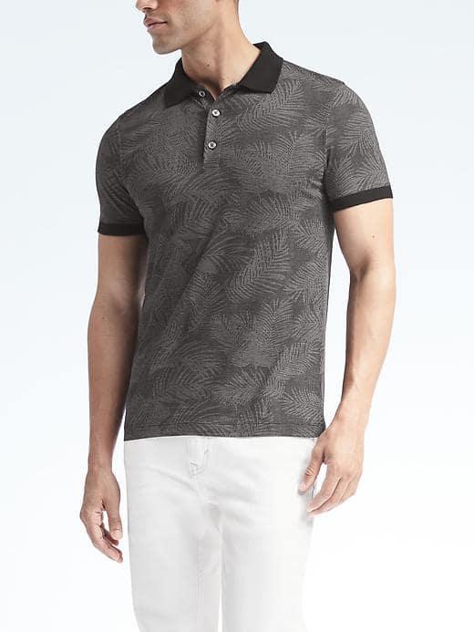Banana Republic Mens Luxury Touch Slim Print Polo - Black