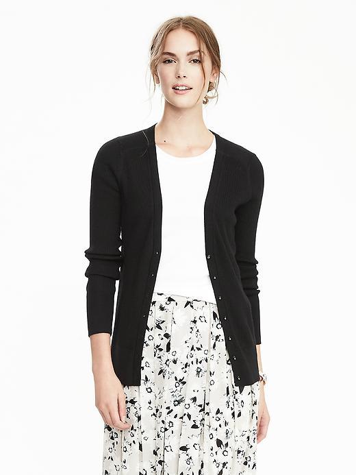 Banana Republic Womens Extra Fine Merino Wool V Neck Cardigan Size L Petite - Black