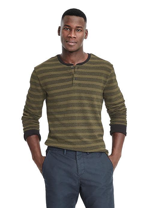Banana Republic Heritage Stripe Rib Henley - District Green