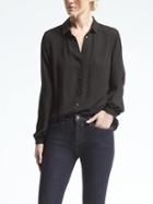 Banana Republic Easy Care Ruched Neck Blouse - Black