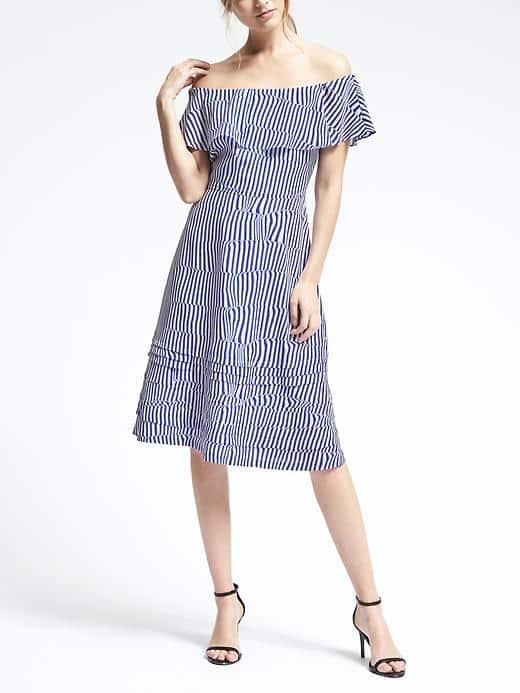 Banana Republic Womens Off Shoulder Stripe Dress - Royal Blue