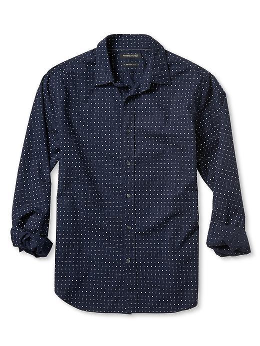 Banana Republic Mens Camden Fit Custom 078 Wash Textured Blue Shirt - Preppy Navy