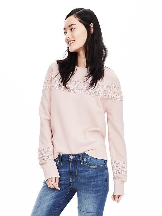 Banana Republic Womens Lace Trim Pullover Size L - Venetian Pink