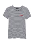 Banana Republic Womens Supima Cotton Heart Graphic T-shirt Blue Stripe Size S