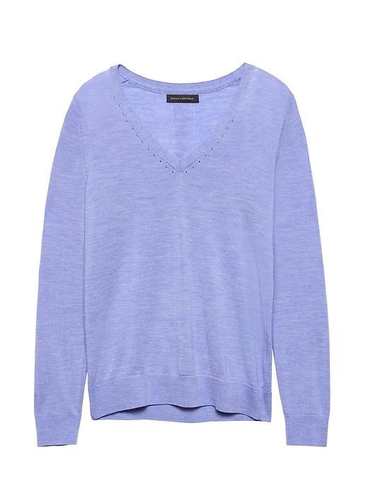 Banana Republic Womens Machine-washable Merino Wool Solid V-neck Sweater Heather Lavender Purple Size M