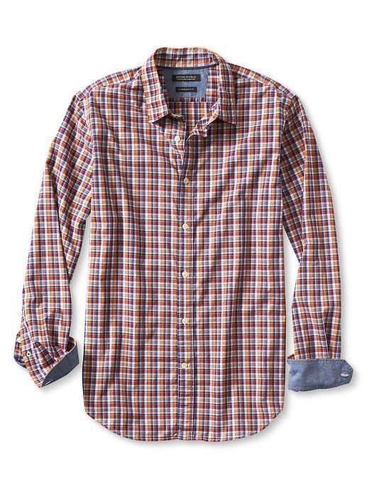 Banana Republic Mens Camden Fit Custom 078 Wash Red Check Shirt Size L Tall - Red