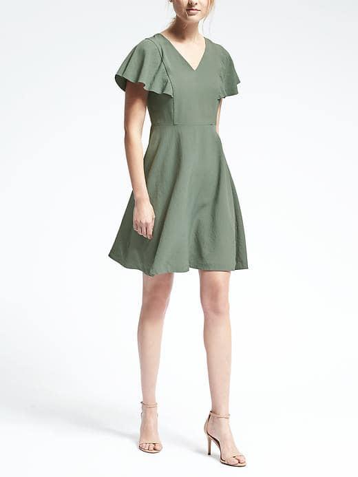 Banana Republic Womens Drape Sleeve Fit And Flare Dress - Flight Jacket