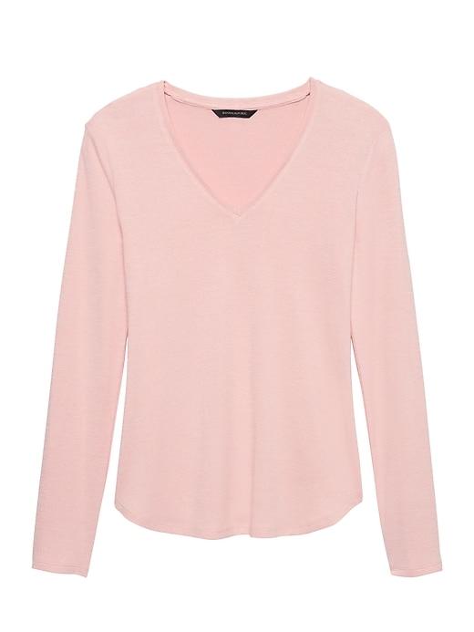 Banana Republic Womens Luxespun Long-sleeve V-neck T-shirt Blush Pink Size Xs