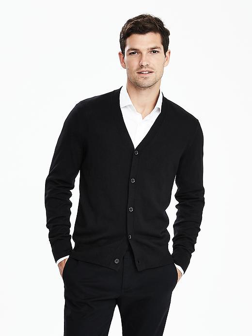 Banana Republic Mens Silk Cotton Cashmere Cardigan Size L Tall - Black