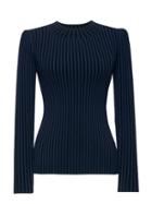 Banana Republic Womens Stripe Fitted Ribbed Crew-neck Sweater Top Navy Blue & Black Size L