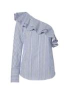 Banana Republic Womens Petite Stripe One-shoulder Ruffle Top Light Blue Stripe Size Xs