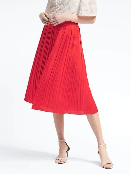 Banana Republic Womens Pleated Midi Skirt - Cerise