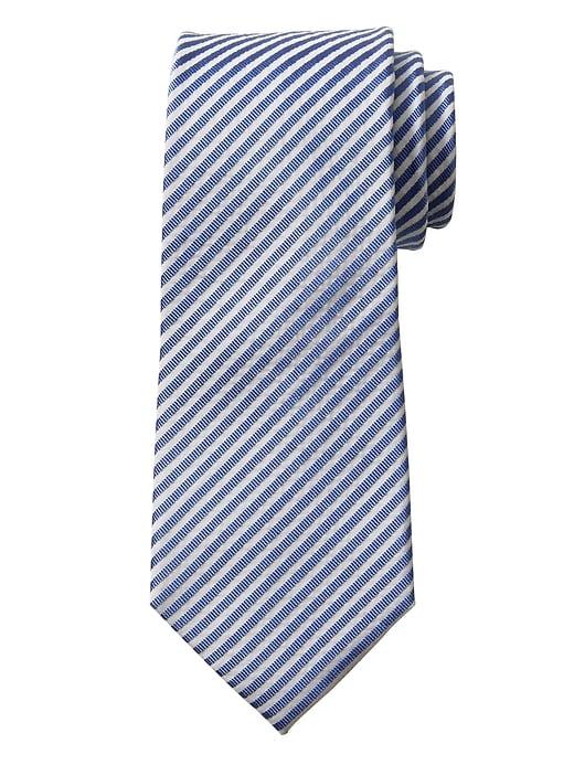 Banana Republic Mens Seersucker Silk-cotton Tie Marfa Blue Size One Size