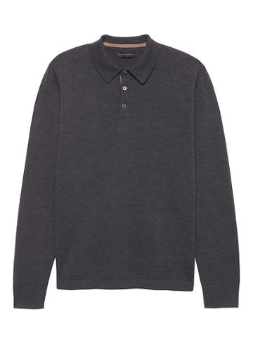 Banana Republic Mens Extra-fine Italian Merino Wool Sweater Polo Shirt Heather Charcoal Size Xxs