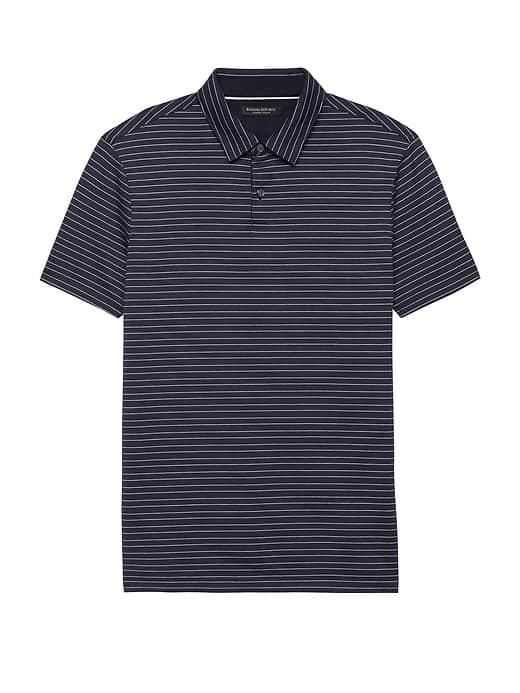 Banana Republic Mens Slim Luxury-touch Texture Stripe Polo Shirt Navy Size Xxs