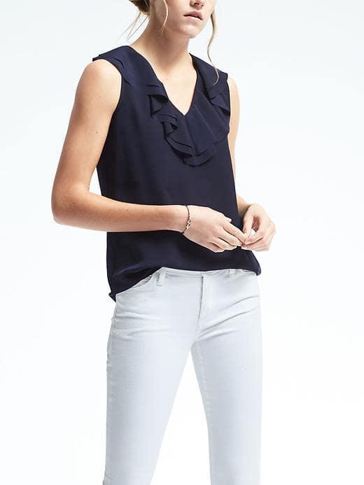 Banana Republic Womens Cascading Ruffle Top - Navy
