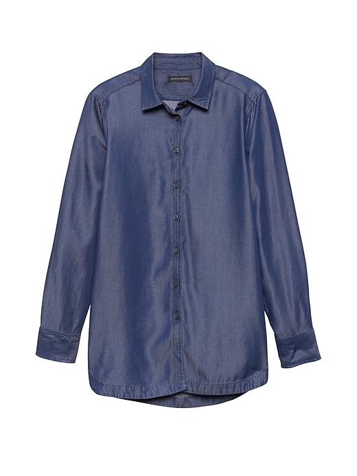 Banana Republic Womens Parker Tunic-fit Tencel Chambray Shirt Light Blue Size M