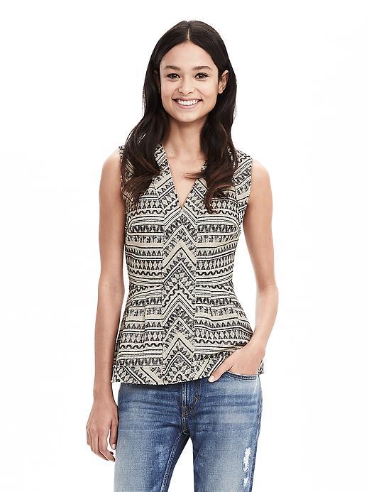 Banana Republic Jacquard Peplum Tank Size 4 Petite - Cream