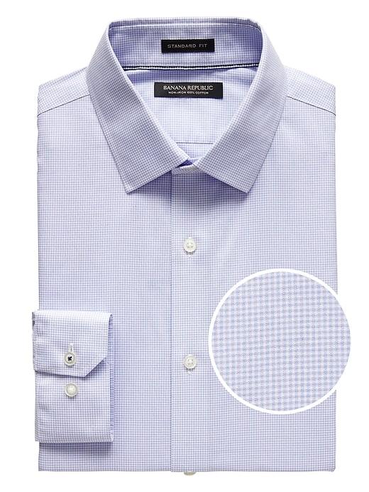 Banana Republic Mens Camden Standard-fit Non-iron Gingham Dress Shirt Lavender Purple Size S