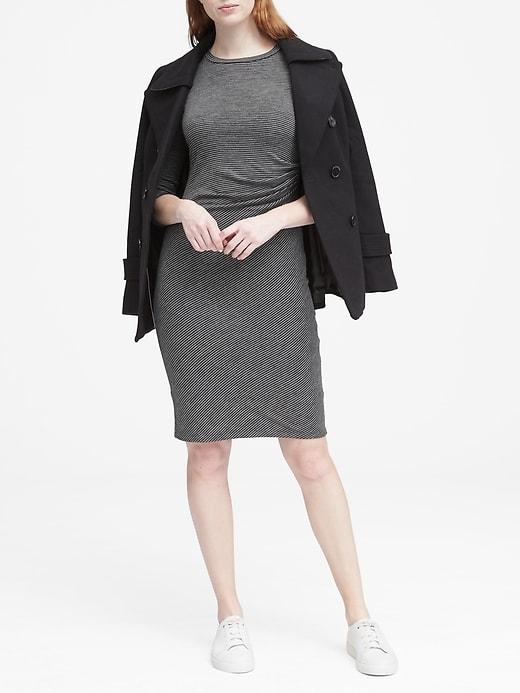 Banana Republic Womens Petite Stripe Cozy Knit Side-rouche Dress Gray Stripe Size M