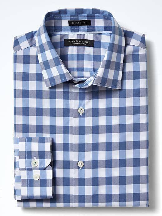 Banana Republic Mens Grant Fit Supima Cotton Gingham Shirt - Navy