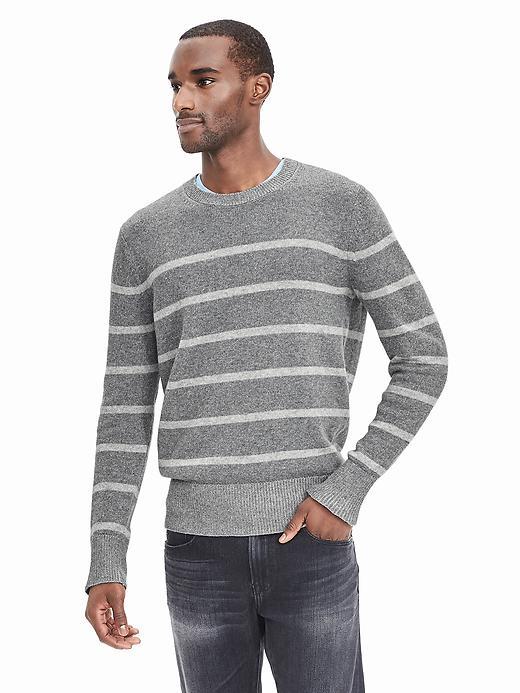 Banana Republic Mens Plaited Stripe Filpucci Italian Wool Crew Pullover Size L Tall - Medium Gray Heather