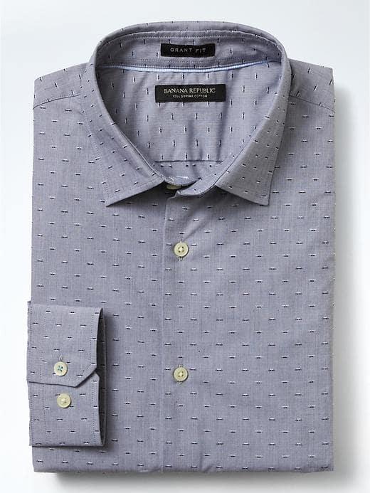 Banana Republic Mens Grant Fit Supima Dobby Print Shirt - Light Blue