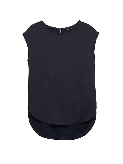 Banana Republic Womens Petite High-low Curved Hem Top Navy Size M