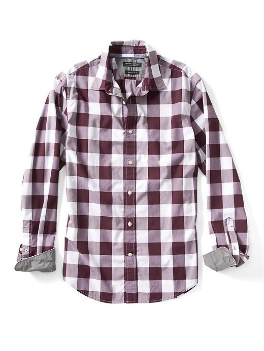 Banana Republic Mens Grant Fit Custom Wash Bold Gingham Shirt - Brick