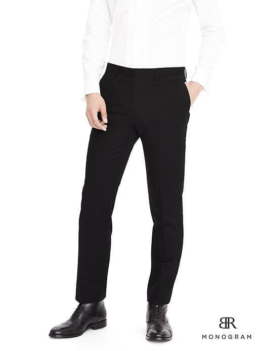 Banana Republic Mens Standard Monogram Black Wool Tuxedo Trouser - Black