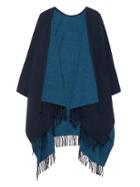 Banana Republic Womens Reversible Wool Blend Poncho Navy With Teal Size One Size