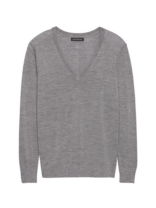 Banana Republic Womens Machine-washable Merino Boyfriend V-neck Sweater Heather Gray Size Xs