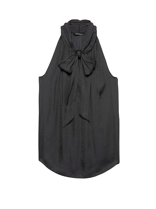 Banana Republic Womens Soft Satin Tie-neck Shell Black Size Xxs