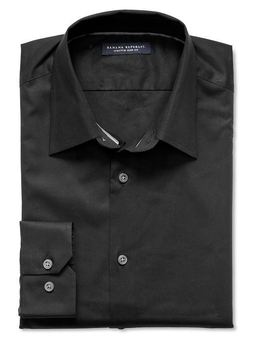 Banana Republic Slim Fit Stretch Poplin Dress Shirt - Black