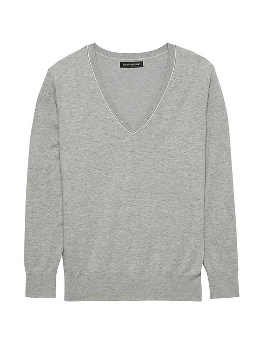 Banana Republic Womens Stretch-cotton V-neck Sweater Heather Light Gray Size M