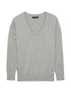 Banana Republic Womens Stretch-cotton V-neck Sweater Heather Light Gray Size M