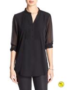 Banana Republic Womens Factory Tuxedo Pleat Blouse Size L - Black