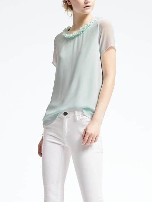 Banana Republic Womens Fringe Trim Top - Frosted Aqua