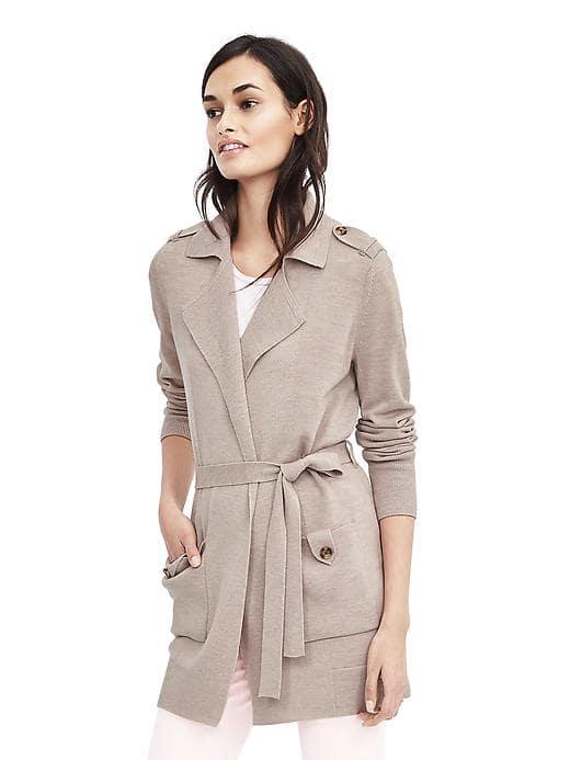 Banana Republic Womens Merino Belted Trench Sweater - Taupe