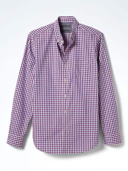 Banana Republic Mens Camden Fit Custom Wash Multi Gingham Shirt - Pink